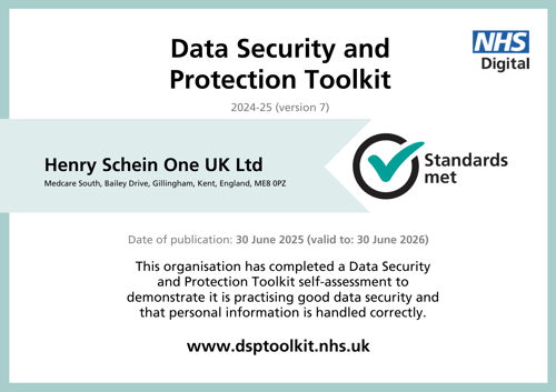 Henry Schein One UK Ltd NHS DSP Toolkit Certification
